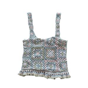 American Eagle Outfitters Crochet Knit Tank Top Pastels Sz Small Quilt Cropped